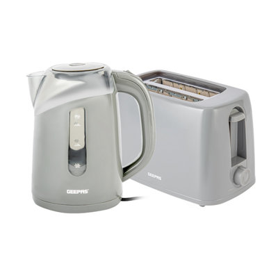 B&Q -  650W 2 Slice Bread Toaster & 2200W Illuminating Electric Kettle Combo Set Grey