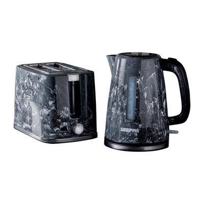 Geepas 1.7L Kettle And 2 Slice Toaster Set With Pattern Design, Black