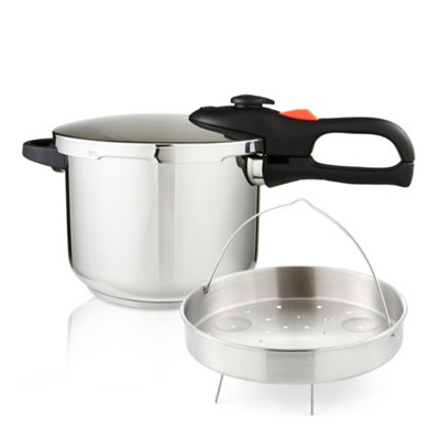 B&Q -  6L Stainless Steel Pressure Cooker With Steamer Basket