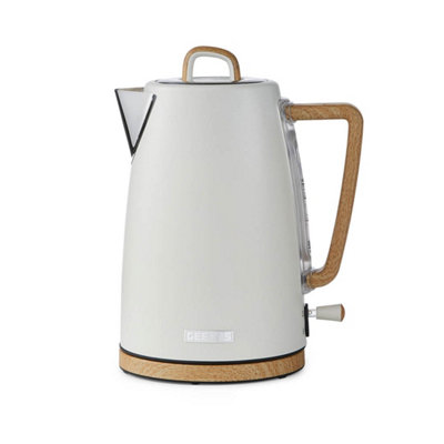 Geepas Cream Nordiq Cordless Kettle 3000W Wood Accent Rapid Boil 1.7L