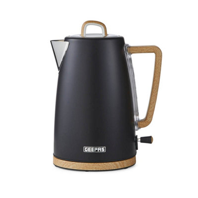 B&Q -  Nordiq Cordless Kettle 1.7L 3000W Black Wood Accent Stainless Steel