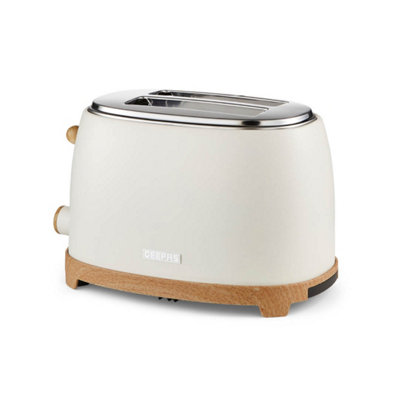 B&Q -  Nordiq 2 Slice Toaster 850W Cream Wood Accent 6 Browning Levels Compact