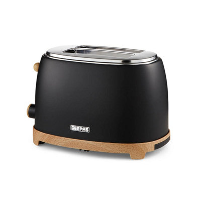 B&Q -  Nordiq Black 2 Slice Toaster 850W Wood Effect 6 Settings Defrost Reheat