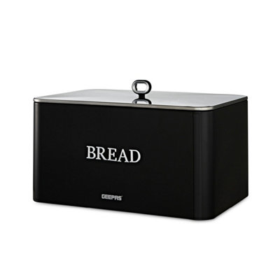 B&Q -  Retrovive Bread Bin 13L Carbon Steel Removable LidBlack