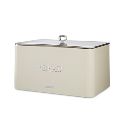 B&Q -  Retrovive Bread Bin 13L Carbon Steel Container Cream