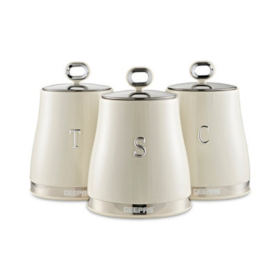 B&Q -  3-Piece Tea Coffee Sugar Canisters Set 1.4L ContainersCream