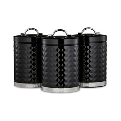 B&Q -  1.3L Argyle 3-Piece Tea Coffee Sugar Canisters SetBlack