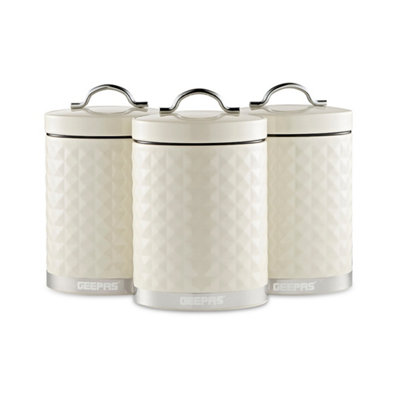 B&Q -  3-Piece Tea Coffee Sugar Canisters Set 1.3L ContainersCream
