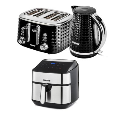Geepas 7.5L Air Fryer, 4 Slice Toaster & 1.7L Jug Kettle Kitchen Appliances Set