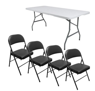 B&Q -  Heavy Duty Pack Of 4 Folding Padded Metal Chairs And 6Ft Folding Table Set
