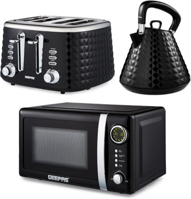 Geepas Argyle 1.5L Electric Kettle 4 Slice Bread Toaster & Microwave Kitchen SetBlack from B&Q