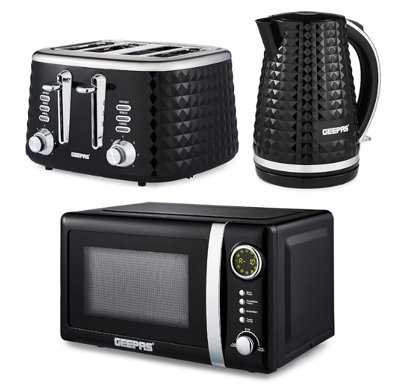B&Q -  Electric Kettle 4 Slice Bread Toaster & Microwave Kitchen Set Black