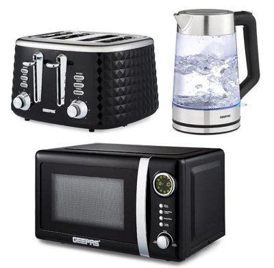 B&Q -  Glass Kettle4 Slice Bread Toaster & 20L Digital Microwave Kitchen Set