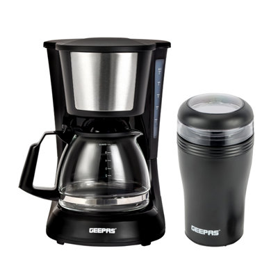 Geepas Filter Coffee Maker Machine 600W & 40G Coffee Grinder Combo Set 750Ml