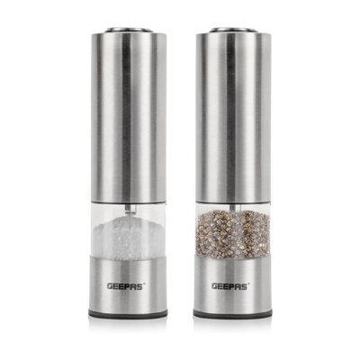 Geepas Unisex Silver Salt And Pepper Mill Adjustable Coarseness Grinder Battery Powered In Size 2 Pack - Image 4