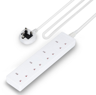 Geepas 4 Gang Extension Lead, 5M Cable 4 Socket Power Strip, 13A White