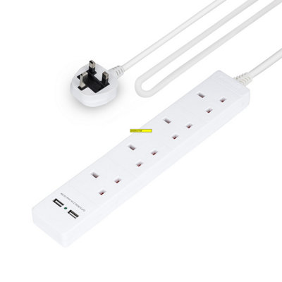 B&Q -  4 Gang Extension Lead2M Cable Wall Mountable 2 Usb Ports