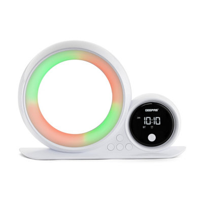 B&Q -  White Led Desk Lamp With Bluetooth Speaker Clock Rgb Lighting