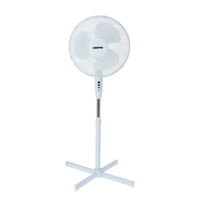 Geepas White 16" Pedestal Fan 45W Floor Standing Oscillating Fan Adjustable Height from B&Q