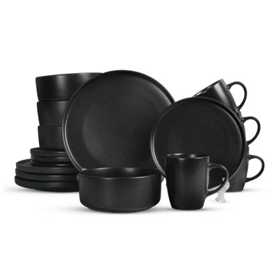 B&Q -  16 Piece Charcoal Black Stoneware Dinnerware Set