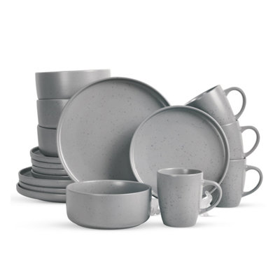 B&Q -  16 Piece Nordic Grey Stoneware Dinnerware SetGrey