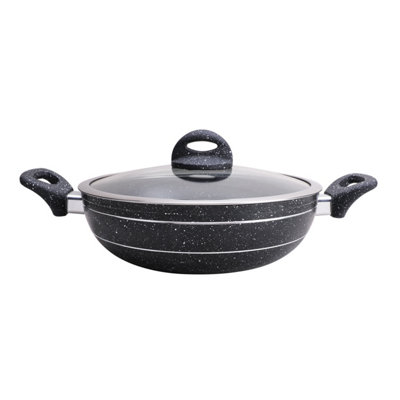 Royalford 28Cm Non-Stick Granite Wok With Glass Lid 5-Layer Coating from B&Q