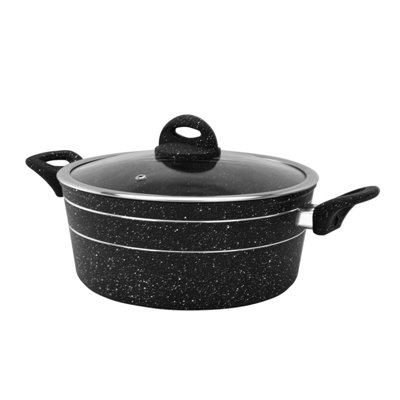 Royalford 26Cm Casserole Dish With Tempered Glass Lid Cooking PotInduction Stockpot Saucepan With Non-Stick Granite Coating