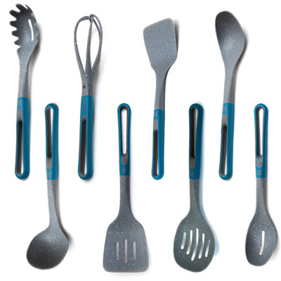 Royalford 8 Pc Nylon Kitchen Utensil Set For Cooking Safe For Non-Stick Cookware - Blue