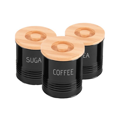 Royalford Tea Coffee & Sugar Canisters Set Of 3Kitchen Canister Set With Airtight Bamboo LidBlack from B&Q