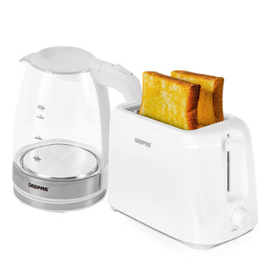 B&Q -  2 Slice Bread Toaster & 1.7L Illuminating Electric Glass Kettle SetWhite
