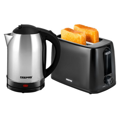 B&Q -  Electric Kettle & 2 Slice Bread Toaster Kitchen Set 1500W 1.8L Stainless Steel Cordless Jug Kettle