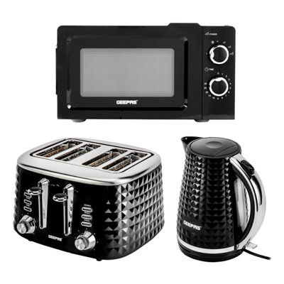 Geepas 1.7L Textured Cordless Kettle, Toaster And Oven Set 4 Slice Toaster And 20L Microwave Oven