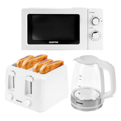 B&Q -  Electric Kettle 4 Slice Bread Toaster & Microwave Kitchen Set White