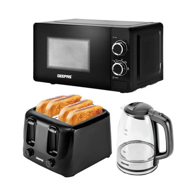 B&Q -  1.7L Illuminating Kettle4 Slice Toaster And 20L Microwave Oven Set Black