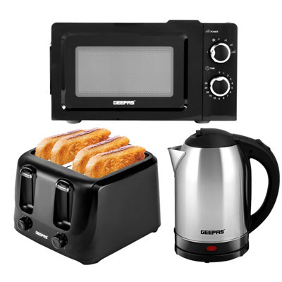 Geepas Stainless Steel Kettle, Toaster & Oven Set, 4 Slice Toaster 20L Microwave Oven 1.8L