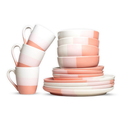 Royalford 16 Piece Stoneware Dinnerware Set MicrowaveDishwasher & Freezer Safe Pink from B&Q