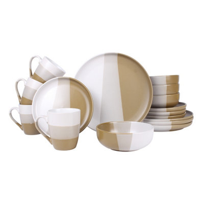 Royalford 16 Piece Stoneware Dinnerware Set MicrowaveDishwasher & Freezer SafeBrown from B&Q