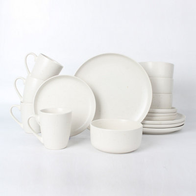 Royalford 16 Piece Stoneware Dinnerware Set Crockery SetWhite from B&Q