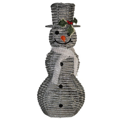 62cm Battery Operated Silver Glitter Rattan Christmas Snowman ...