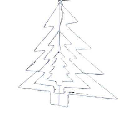 62cm Multi function LED White Metal Frame Christmas Tree Silhouette Decoration