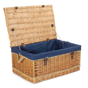 62cm Rope Handled Picnic Basket with Navy Lining