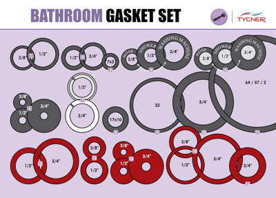 62pcs of Bathroom Gaskets Universal Rubber Fibre Washer Set Various Sizes Types