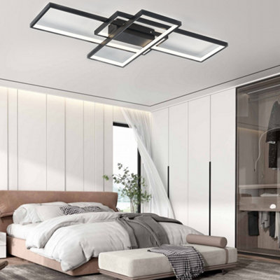 62W Dimmable Black Rectangular Minimalist LED Ceiling Light with Remote ...