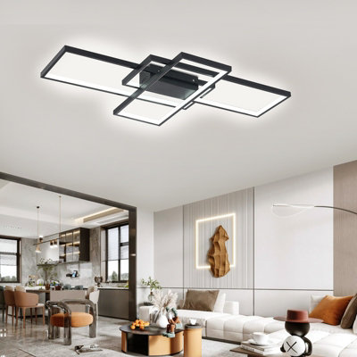 62W Dimmable Black Rectangular Minimalist LED Ceiling Light with Remote ...