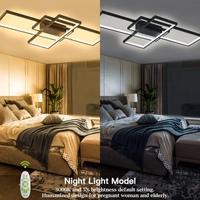 62W Dimmable Black Rectangular Minimalist LED Ceiling Light with Remote ...