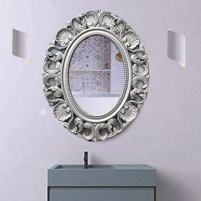 62X50Cm Oval Baroque Wall Mirror Silver Chic