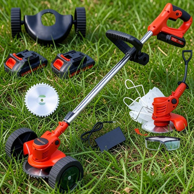  - 21V Cordless Grass Trimmer Strimmer Garden Edger Cutter2 BatteriesAdjustable Head850W