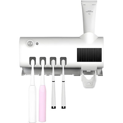 Sueving White Automatic Sensor Toothbrush Sanitizer Holder, Wall Mounted Uv Toothbrush Sterilizer With Toothpaste Dispenser