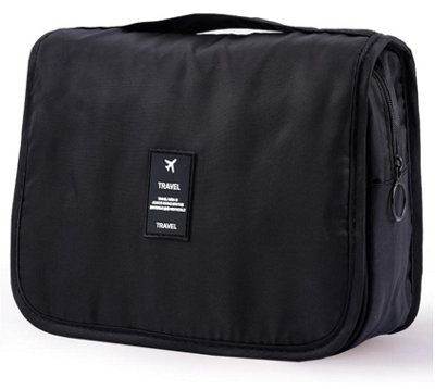 Sueving Black Hanging Travel Toiletry Bag, Waterproof Foldable Cosmetic Organizer With Hook, Large Capacity Portable Makeup Storage Bag
