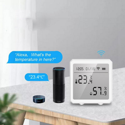 Amorly White Digital Wifi Hygrometer, Indoor Temperature Humidity Sensor Compatible, App Alerts Data Graphs For Home Office Greenhouse